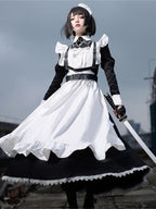 Maid Outfit Plus Size 5XL Black White Frilled Apron Sword Accent