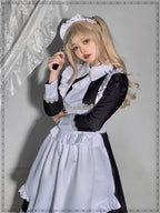 Maid Outfit Plus Size 5XL Black White Long Ruffled Apron Lace