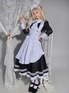 Maid Outfit Plus Size 5XL Black White Long Ruffled Apron Lace