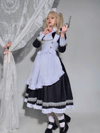 Maid Outfit Plus Size 5XL Black White Long Ruffled Apron Lace
