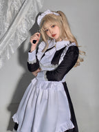 Maid Outfit Plus Size 5XL Black White Long Ruffled Apron Lace