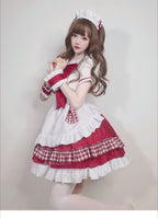 Maid Outfit Plus Size 5XL Red White Checkered Ruffles Bow