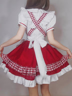 Maid Outfit Plus Size 5XL Red White Checkered Ruffles Bow