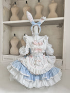 Maid Outfit Sweet Lolita Blue White Sweet Lolita Maid Dress with Bunny Ears Headpiece