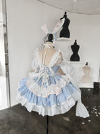 Maid Outfit Sweet Lolita Blue White Sweet Lolita Maid Dress with Bunny Ears Headpiece