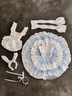 Maid Outfit Sweet Lolita Blue White Sweet Lolita Maid Dress with Bunny Ears Headpiece