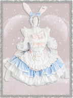 Maid Outfit Sweet Lolita Blue White Sweet Lolita Maid Dress with Bunny Ears Headpiece