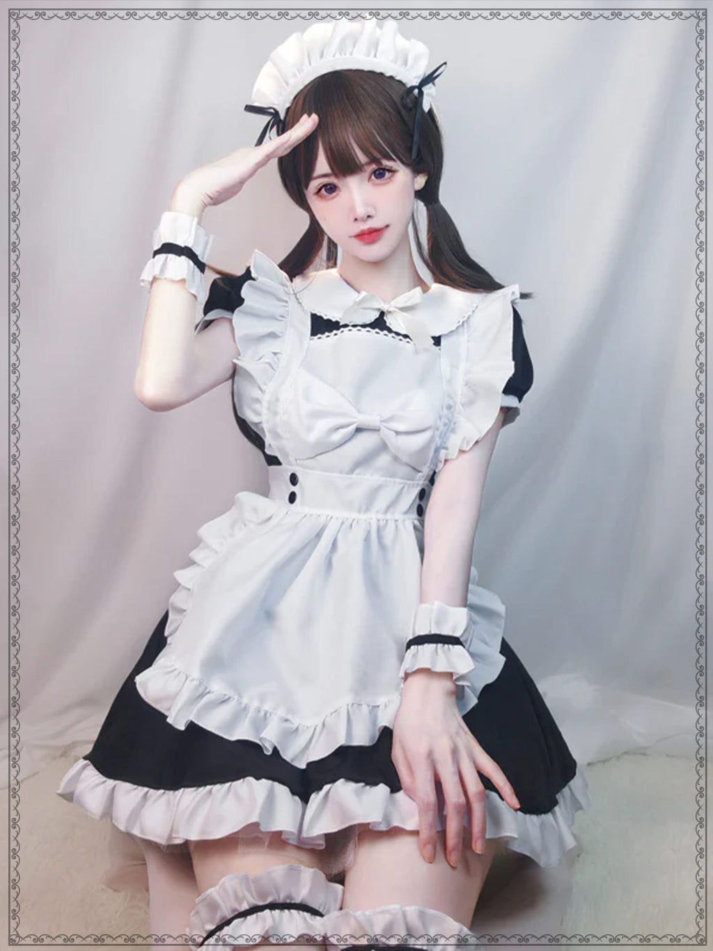 Maid Outfit Sweet Lolita Plus Size 5XL Black White Ruffled Apron Short Sleeve