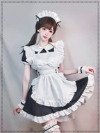 Maid Outfit Sweet Lolita Plus Size 5XL Black White Ruffled Apron Short Sleeve