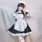 Maid Outfit Sweet Lolita Plus Size 5XL Black White Ruffled Apron Short Sleeve
