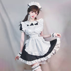 Maid Outfit Sweet Lolita Plus Size 5XL Black White Ruffled Apron Short Sleeve