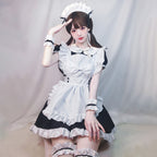 Maid Outfit Sweet Lolita Plus Size 5XL Black White Ruffled Apron Short Sleeve