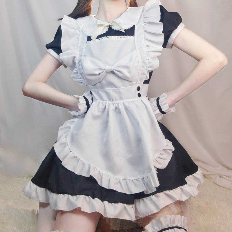 Maid Outfit Sweet Lolita Plus Size 5XL Black White Ruffled Apron Short Sleeve
