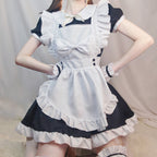 Maid Outfit Sweet Lolita Plus Size 5XL Black White Ruffled Apron Short Sleeve