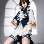 Ouji Fashion Argyle Accent Vintage Layered Set Shirt Pants Hat