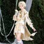 Ouji Fashion Lolita Overalls Long Sleeve Bow Bow Daily Cute Wind Suit Ivory Shorts