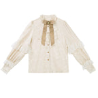 Ouji Fashion Lolita Overalls Long Sleeve Bow Bow Daily Cute Wind Suit Ivory Shorts