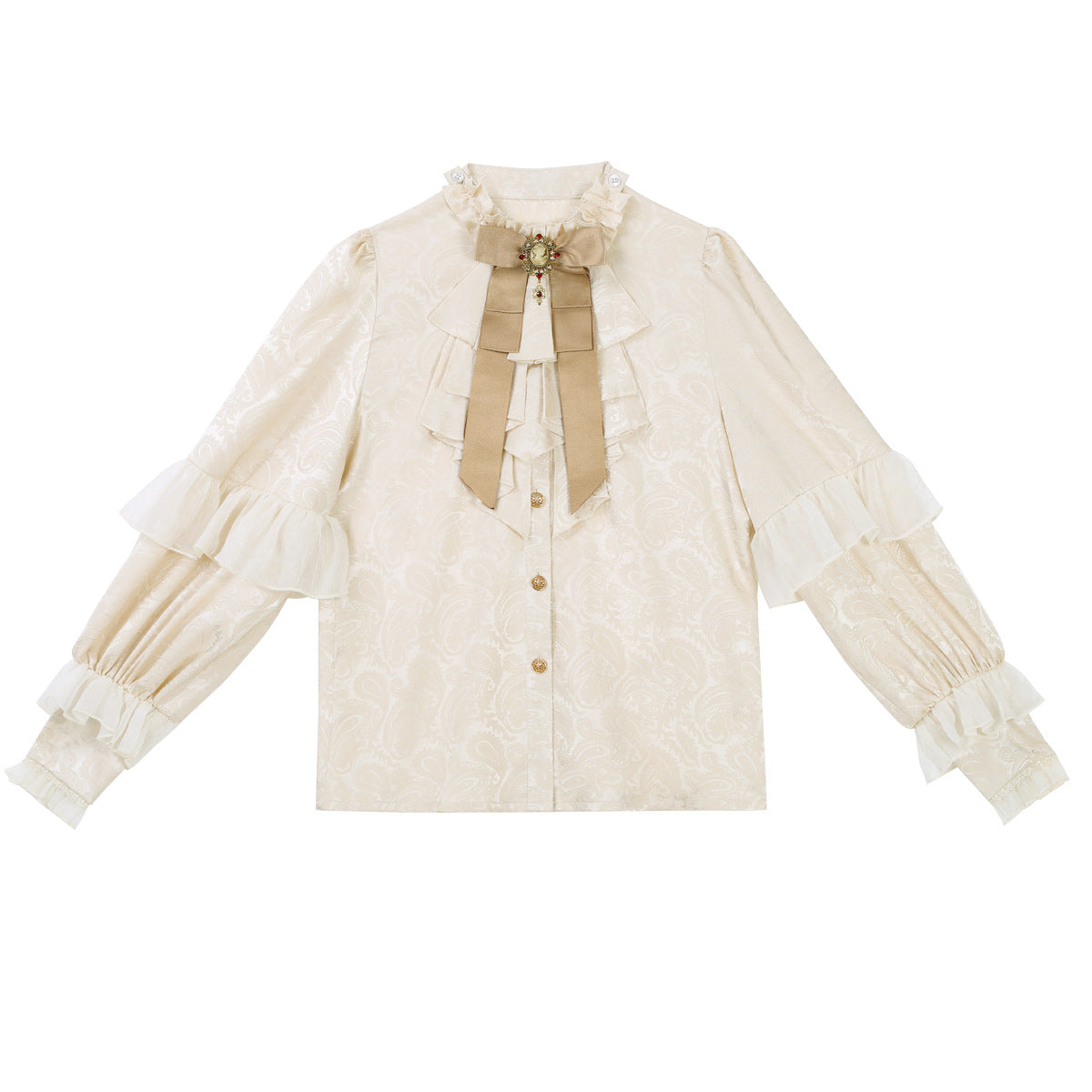 Ouji Fashion Lolita Overalls Long Sleeve Bow Bow Daily Cute Wind Suit Ivory Shorts