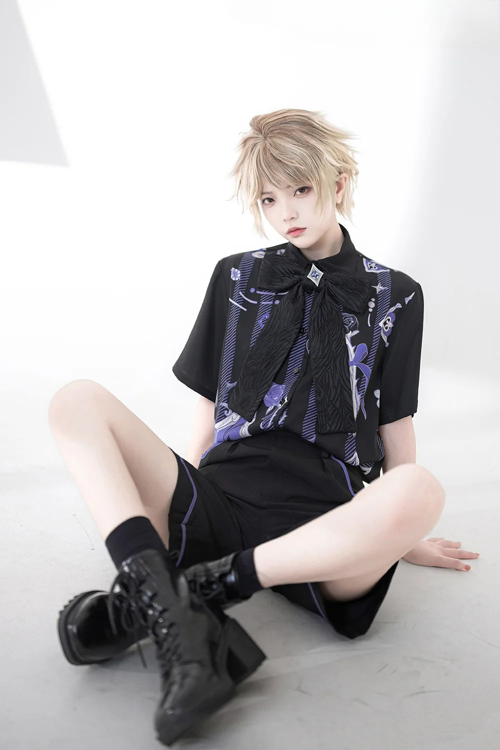 Ouji Fashion Summer Princess Chronicles Purple Accent Black Shirt Shorts Set