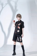 Ouji Fashion Summer Princess Chronicles Whimsical Print Black Shirt Shorts Set