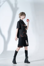 Ouji Fashion Summer Princess Chronicles Whimsical Print Black Shirt Shorts Set
