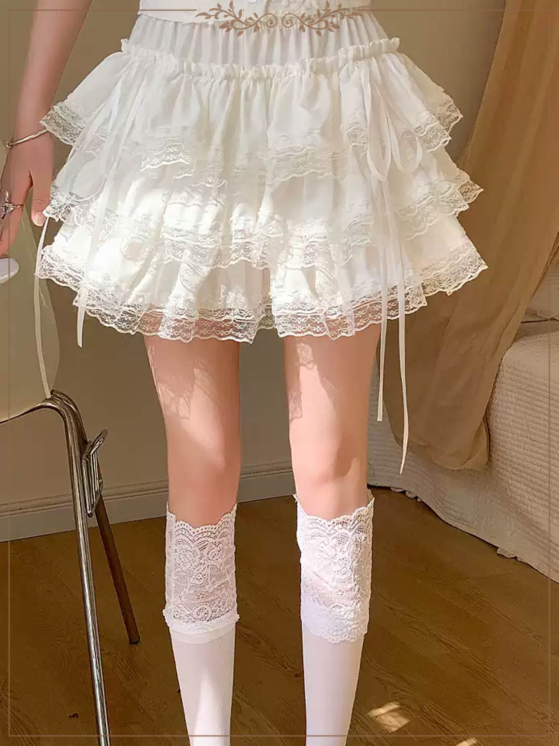 Petticoats Sweet White Cake Layered Skirt Summer Lace Trim Fluffy ALine Skirt with Builtin Shorts