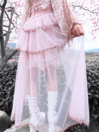 Pink Lace Detailed Sheer Train Horned Headpiece Goth Lolita Outfit