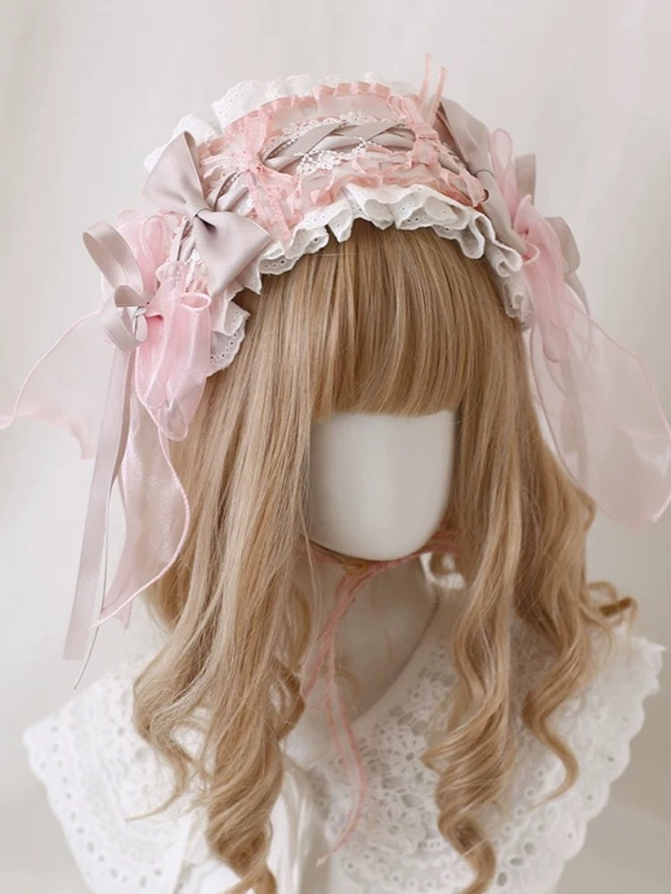 Lolita Accessories Headwear Sweet Pink Rose Bowknot Hairpin Hat Hairband Hair Accessories