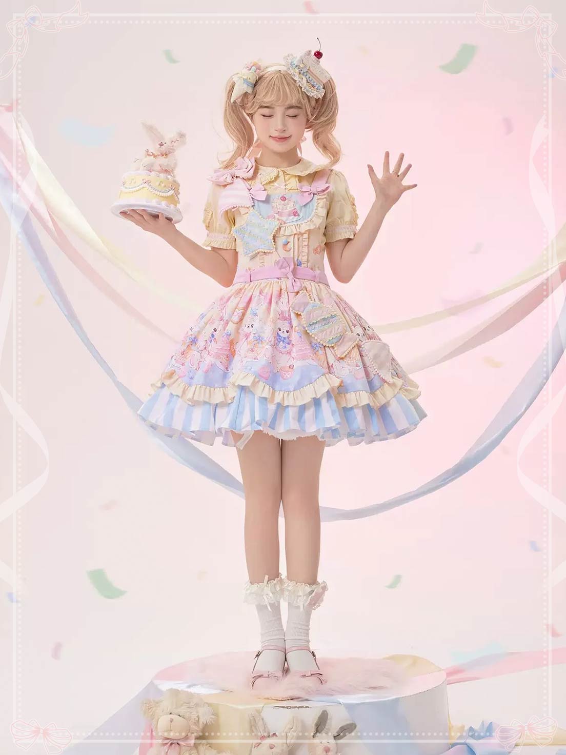 Pink Sweetheart Cute Lolita Dress JSK Bowknot Layer Ruffles