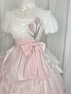 Sweet Lolita Qi Pink Tulips with Ruffles Lace Princess Dress Daily Wear