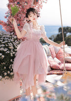 Hime Lolita Pink Fluffy Princess Dress JSK Flower Fairy