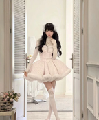 Pink Woolen Elegant Tube Dress Lolita Princess Dress in Winter Plush Cloak Three Piece Set