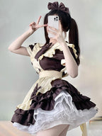 Maid Outfit Brown Chocolate Lolita Polyester Short Sleeve Casual Simple Daily