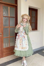 This Classic Lolita green vintage forest style long OP dress embodies a timeless and elegant aesthetic, blending rustic charm with refined Lolita fashion. The soft green tone evokes a serene and natural atmosphere, perfect for creating a graceful look. Product Details: The product includes one long dress, designed to offer a classic and enchanting Lolita outfit suitable for various occasions.