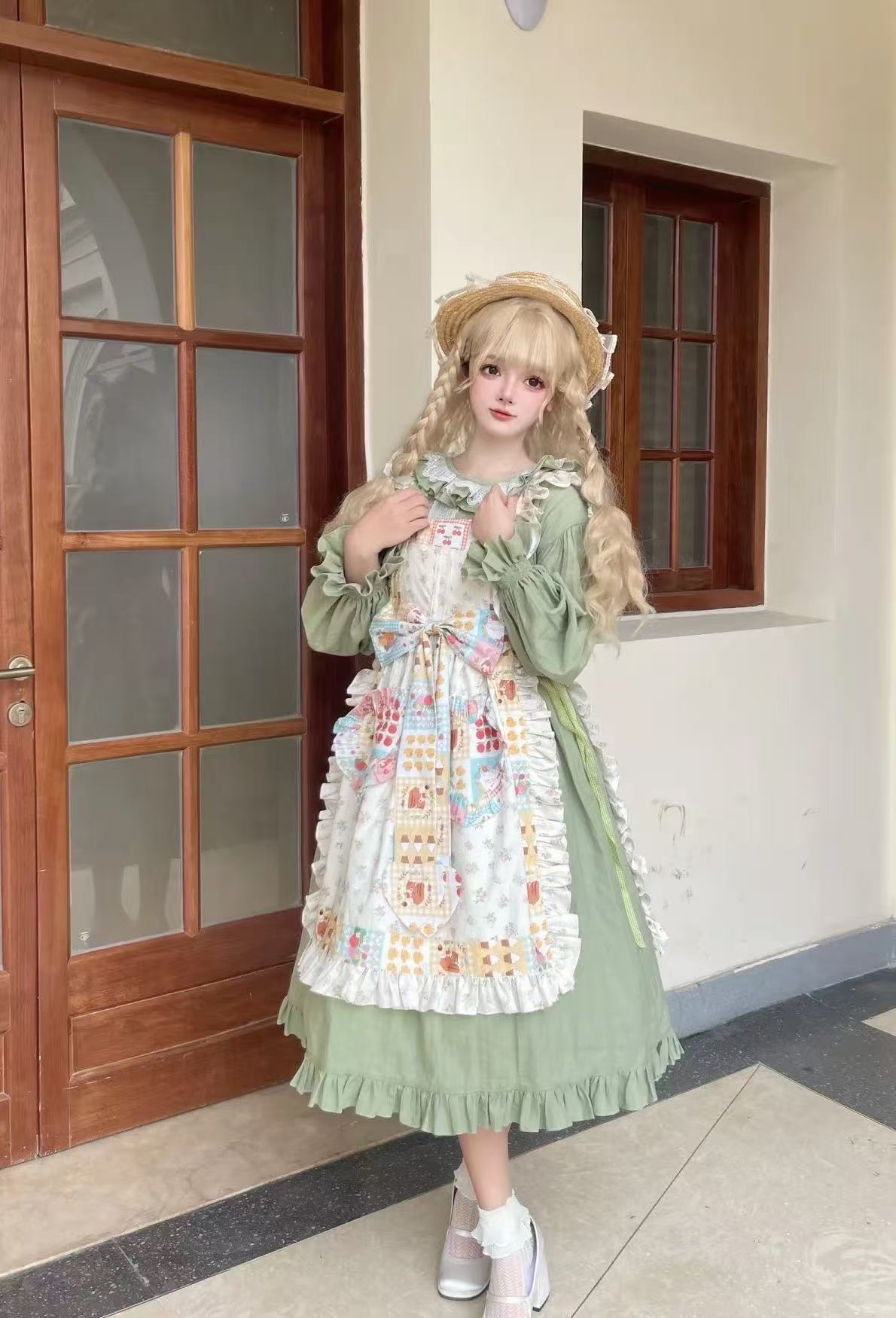 This Classic Lolita green vintage forest style long OP dress embodies a timeless and elegant aesthetic, blending rustic charm with refined Lolita fashion. The soft green tone evokes a serene and natural atmosphere, perfect for creating a graceful look. Product Details: The product includes one long dress, designed to offer a classic and enchanting Lolita outfit suitable for various occasions.
