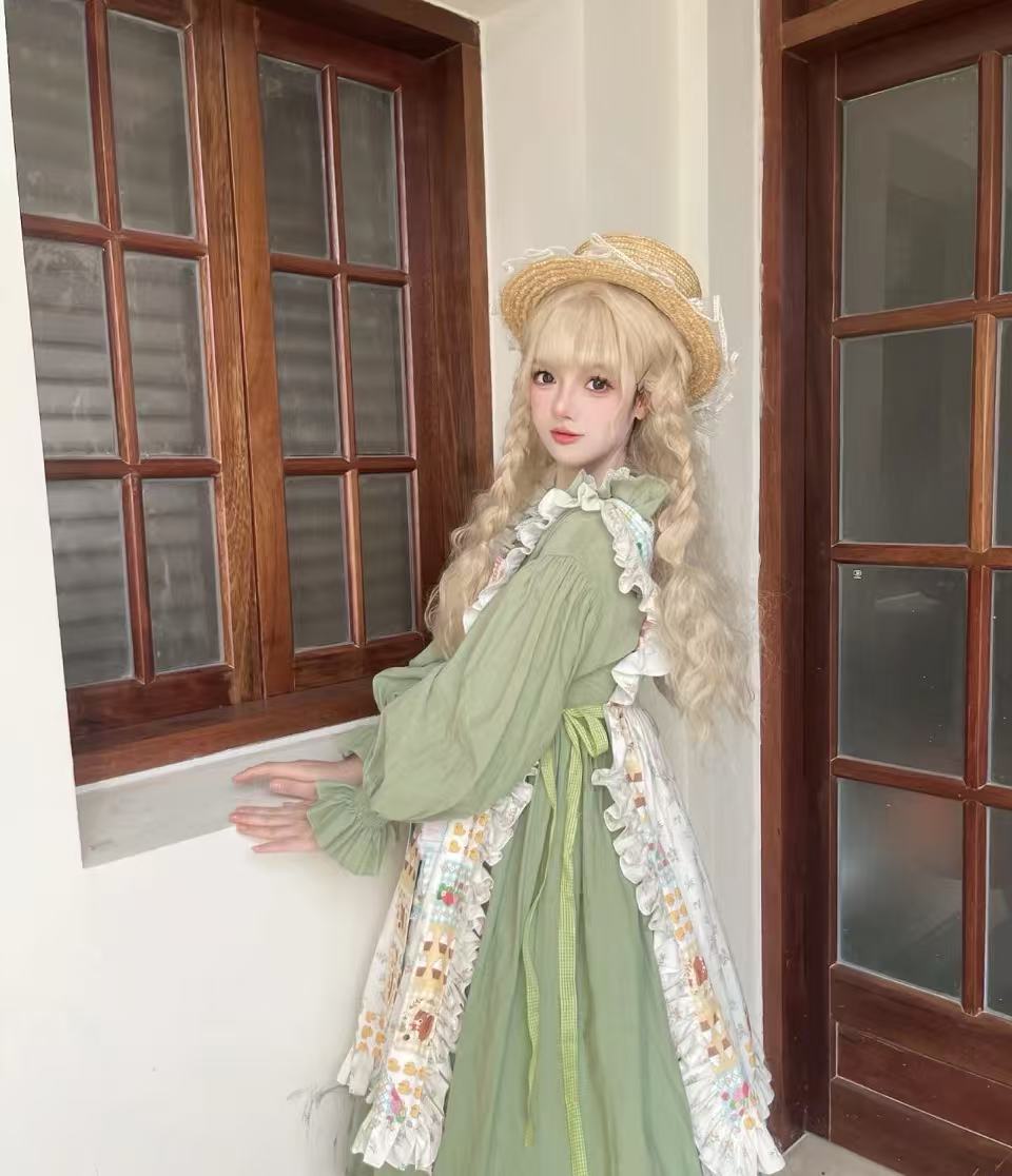 This Classic Lolita green vintage forest style long OP dress embodies a timeless and elegant aesthetic, blending rustic charm with refined Lolita fashion. The soft green tone evokes a serene and natural atmosphere, perfect for creating a graceful look. Product Details: The product includes one long dress, designed to offer a classic and enchanting Lolita outfit suitable for various occasions.