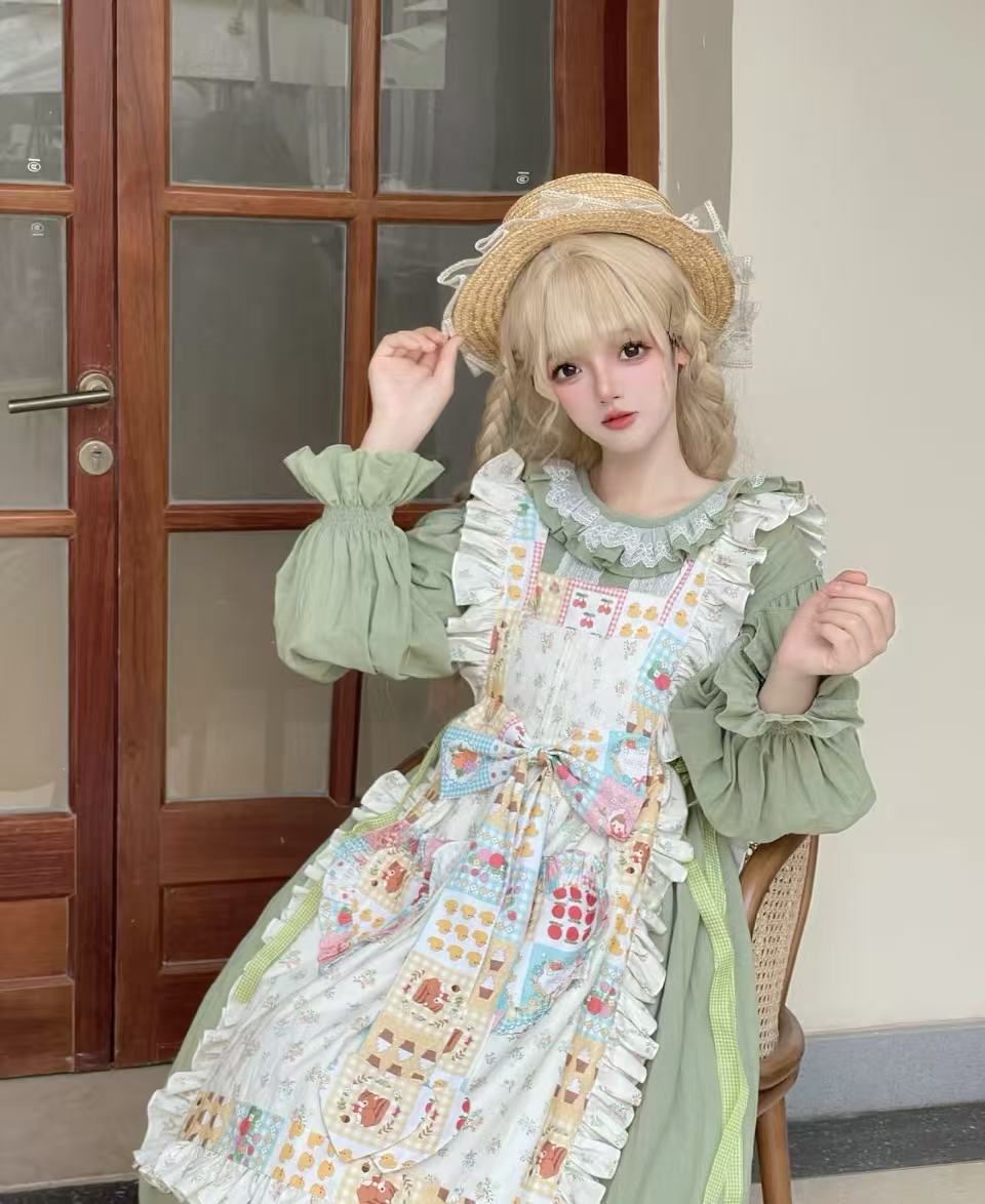 This Classic Lolita green vintage forest style long OP dress embodies a timeless and elegant aesthetic, blending rustic charm with refined Lolita fashion. The soft green tone evokes a serene and natural atmosphere, perfect for creating a graceful look. Product Details: The product includes one long dress, designed to offer a classic and enchanting Lolita outfit suitable for various occasions.