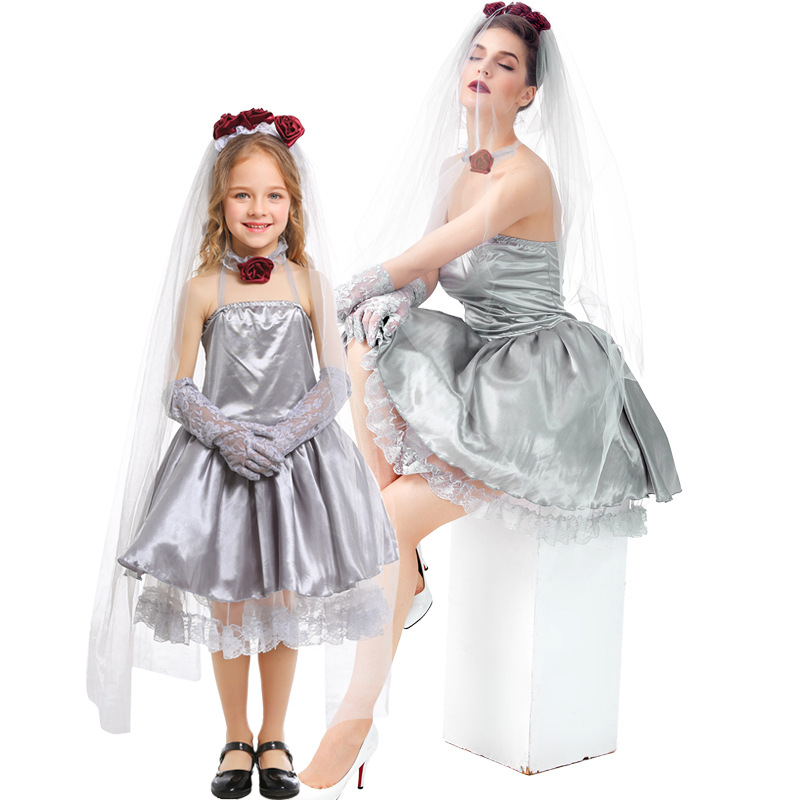 [Pre]Goth Lolita Bride Dress Silver Vampire Ghost Halloween Cosplay Dresses