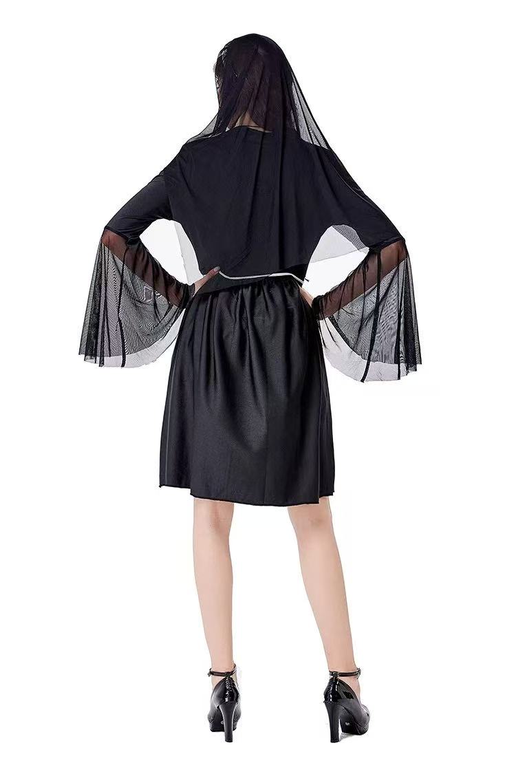 [Pre]Goth Lolita Nun Dress Black White Cross Collar Halloween Lolita Dresses