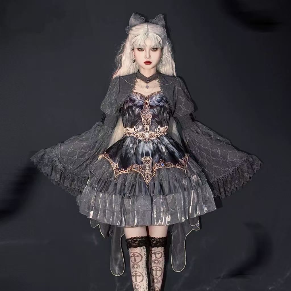 Design Concept:

This Gothic Lolita JSK dress in a sophisticated ash grey hue features a beautifully tailored short silhouette that exudes an aura of elegant charm. The design incorporates delicate gothic accents and a flattering cut that creates a graceful figure while maintaining a modest length. Crafted from high-quality textured fabric this piece showcases subtle details like fine stitching and delicate lace trim that enhance its dark romantic aesthetic. Perfect for creating a refined gothic coordinate 