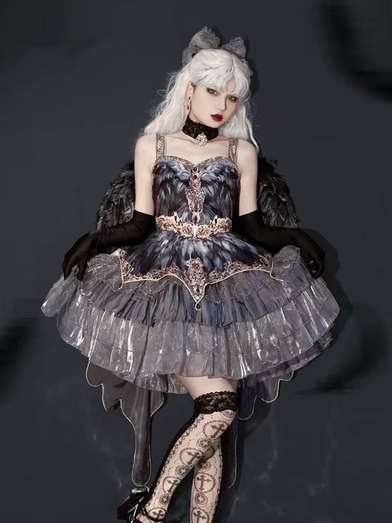Design Concept:

This Gothic Lolita JSK dress in a sophisticated ash grey hue features a beautifully tailored short silhouette that exudes an aura of elegant charm. The design incorporates delicate gothic accents and a flattering cut that creates a graceful figure while maintaining a modest length. Crafted from high-quality textured fabric this piece showcases subtle details like fine stitching and delicate lace trim that enhance its dark romantic aesthetic. Perfect for creating a refined gothic coordinate 