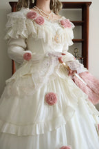 [Pre] Hime Lolita Ivory Rose Blossom Long Sleeve Frilled Bow Elegant Sweet Princess Strapless JSK