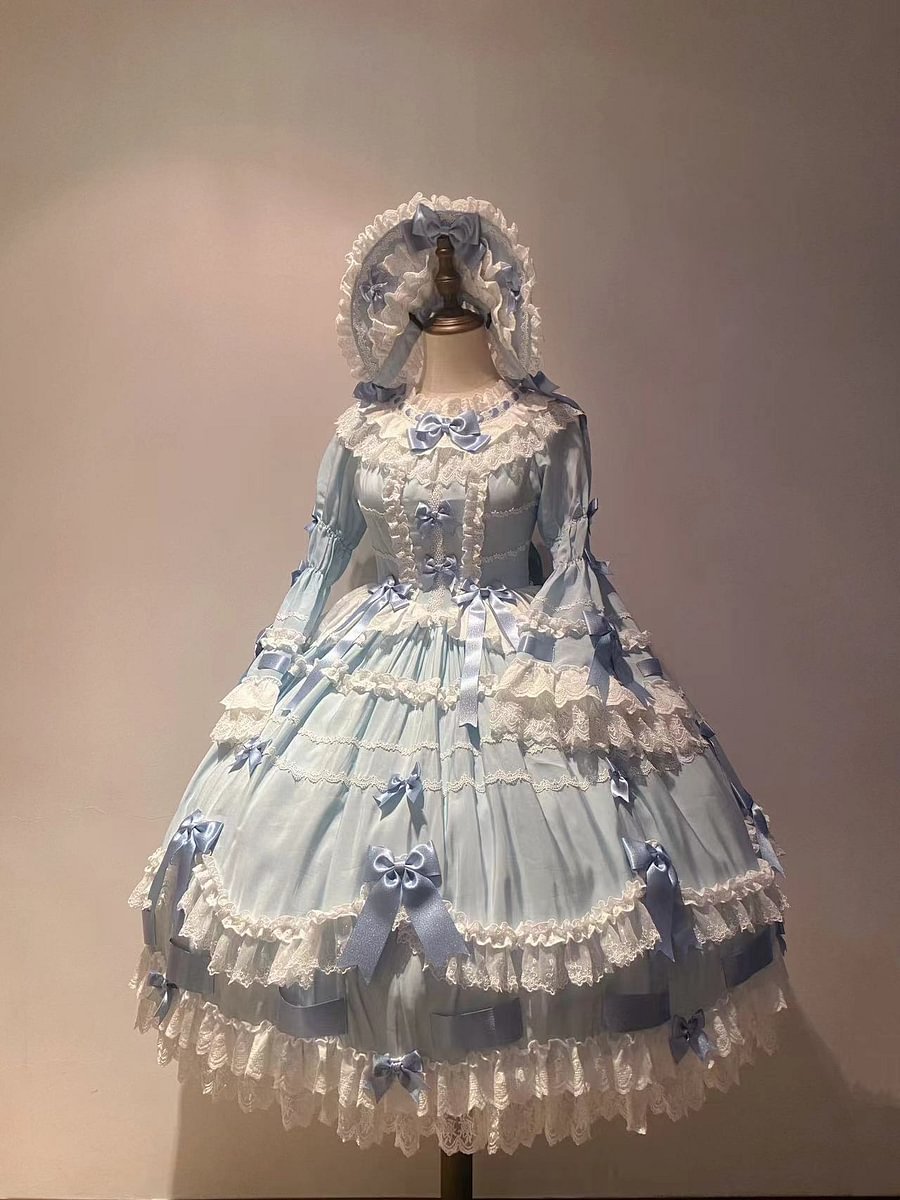 [Pre]Hime Lolita Gorgeous Court Style Long Sleeve Lace Party Birthday Banquet Princess Dress