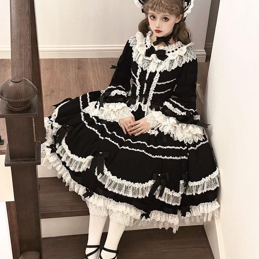 [Pre]Hime Lolita Gorgeous Court Style Long Sleeve Lace Party Birthday Banquet Princess Dress
