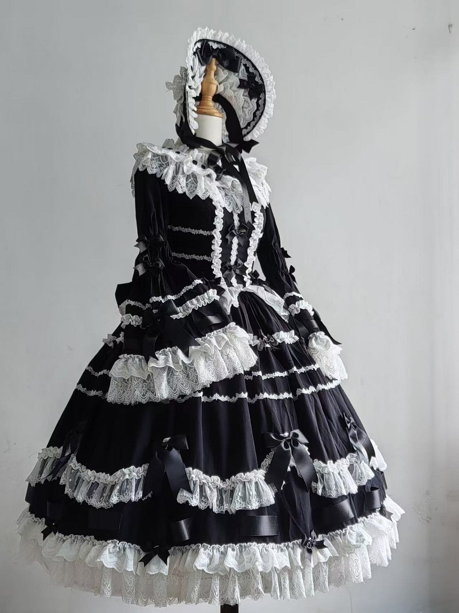 [Pre]Hime Lolita Gorgeous Court Style Long Sleeve Lace Party Birthday Banquet Princess Dress