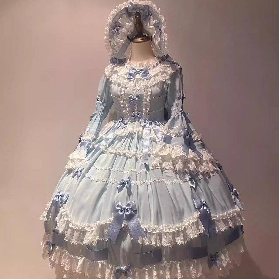 [Pre]Hime Lolita Gorgeous Court Style Long Sleeve Lace Party Birthday Banquet Princess Dress
