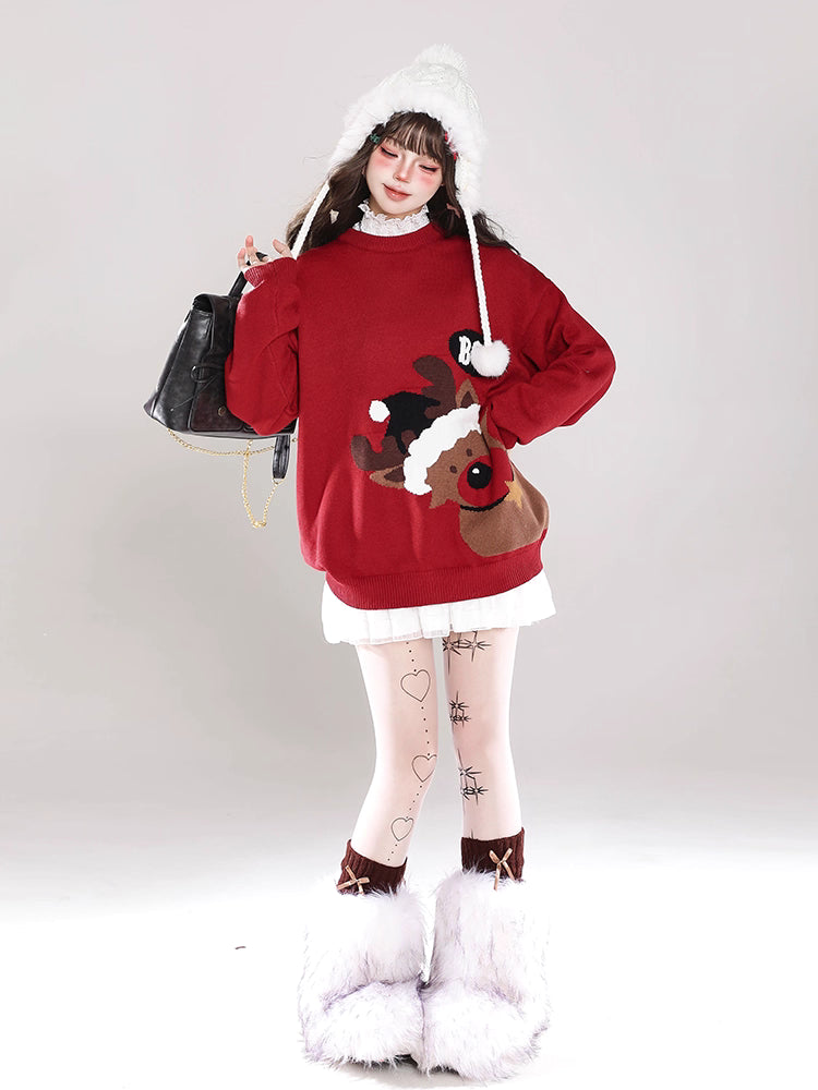 Description:
Celebrate the festive season in playful elegance with our Lolita Blouse Red Black Reindeer Knit Pullover Casual Sweater. Designed with a cozy round neck and crafted from soft knit fabric, this sweater combines comfort with charming holiday style. The cute reindeer motif adds a touch of whimsy, making it perfect for Christmas gatherings or cheerful daily wear. With its relaxed fit and versatile design, it pairs effortlessly with skirts or pants, bringing a unique blend of warmth and festive char