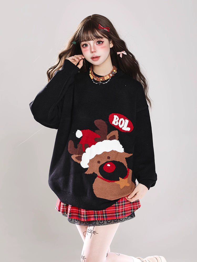 Description:
Celebrate the festive season in playful elegance with our Lolita Blouse Red Black Reindeer Knit Pullover Casual Sweater. Designed with a cozy round neck and crafted from soft knit fabric, this sweater combines comfort with charming holiday style. The cute reindeer motif adds a touch of whimsy, making it perfect for Christmas gatherings or cheerful daily wear. With its relaxed fit and versatile design, it pairs effortlessly with skirts or pants, bringing a unique blend of warmth and festive char