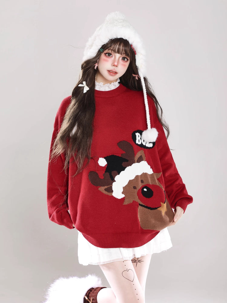 Description:
Celebrate the festive season in playful elegance with our Lolita Blouse Red Black Reindeer Knit Pullover Casual Sweater. Designed with a cozy round neck and crafted from soft knit fabric, this sweater combines comfort with charming holiday style. The cute reindeer motif adds a touch of whimsy, making it perfect for Christmas gatherings or cheerful daily wear. With its relaxed fit and versatile design, it pairs effortlessly with skirts or pants, bringing a unique blend of warmth and festive char
