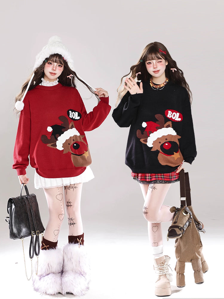 Description:
Celebrate the festive season in playful elegance with our Lolita Blouse Red Black Reindeer Knit Pullover Casual Sweater. Designed with a cozy round neck and crafted from soft knit fabric, this sweater combines comfort with charming holiday style. The cute reindeer motif adds a touch of whimsy, making it perfect for Christmas gatherings or cheerful daily wear. With its relaxed fit and versatile design, it pairs effortlessly with skirts or pants, bringing a unique blend of warmth and festive char